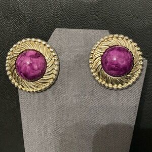 Vintage Silver Tone & purple acrylic pierced Earrings